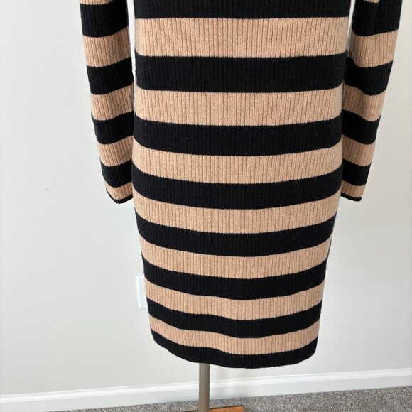 NWT J. Crew Black and Tan Striped Turtle-Neck Sweater Dress - Picture 3 of 9